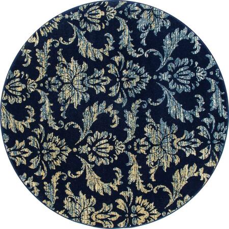 ART CARPET 5 Ft. Bastille Collection Victorian Woven Round Area Rug, Navy 841864110140